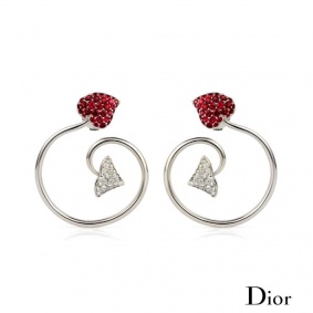 Dior 18k White Gold Pave Ruby and Diamond Twist Earrings
